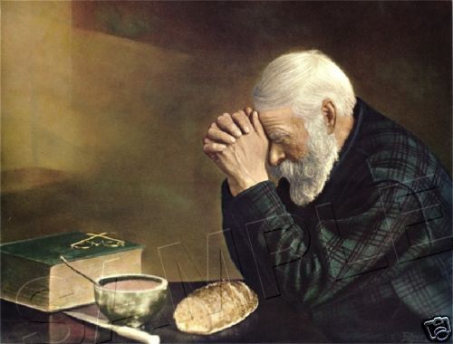 OLD MAN PRAYING DAILY BREAD *GLOSSY* NOTECARD SET~Blank  