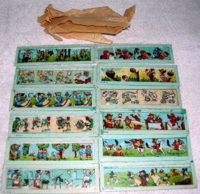 12 German Magic Lantern Slides, Cartoons 1920 Mickey  