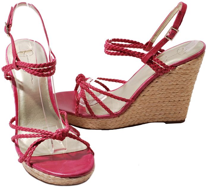 Jessica Simpson Fuchsia or Gold Leather Coronia Platform Wedge Heel 