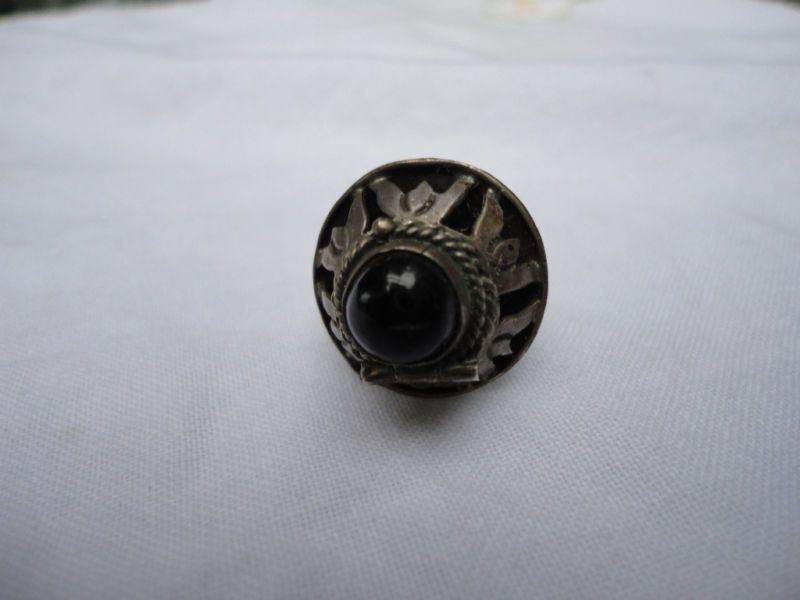 Vintage Black Onyx Silver Mexico Poison Ring Stamped  