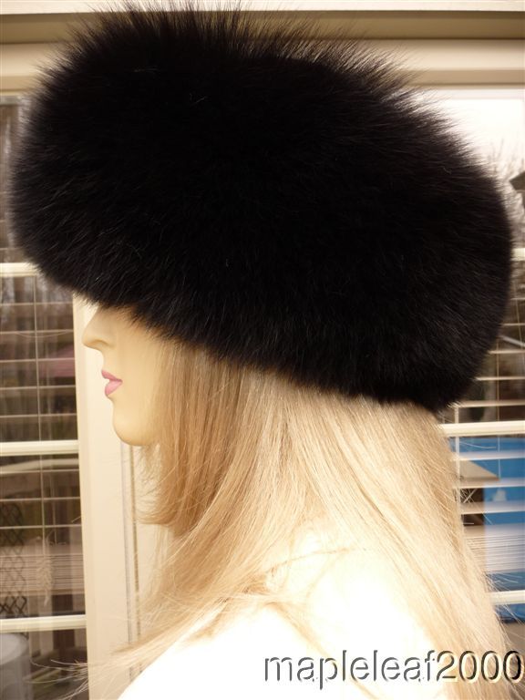 LUXURIOUS BLACK FOX FUR SUEDE HAT *NEW*  