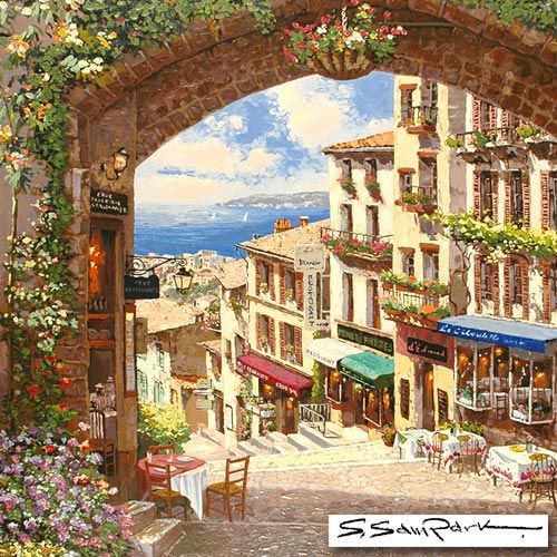 Sam Park Arch de Cagnes LTD Serigraph on Canvas S/N  