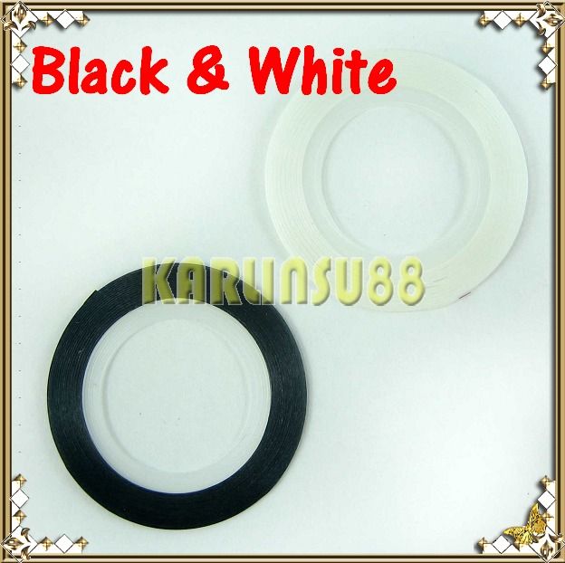 2pc White + Black Striping Tape Nail Art Self Sticker  