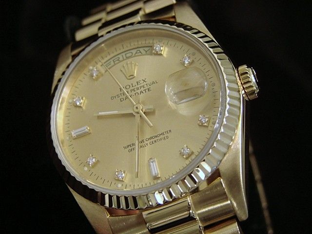 MENS ROLEX 18K GOLD DAY DATE PRESIDENT QUICKSET DIAMOND  