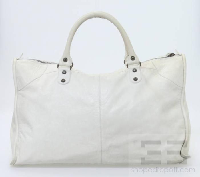 Balenciaga Ivory Goatskin Leather Work Bag  