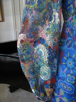 VINTAGE 60s METALLIC LAME ORGANDY OP ART GOWN~S/M  