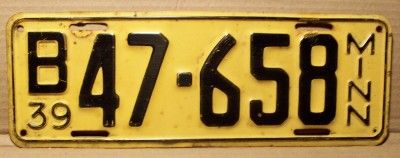 Vintage 1939 Minnesota License Plate  