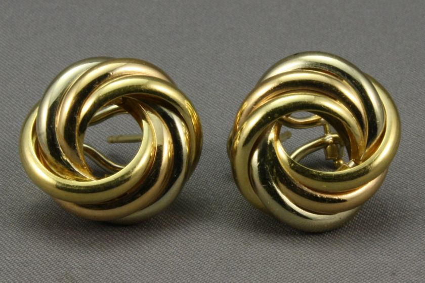   18K GOLD OMEGA POST KNOT EARRINGS 8.4 grams SIGNED *790 A.R.  