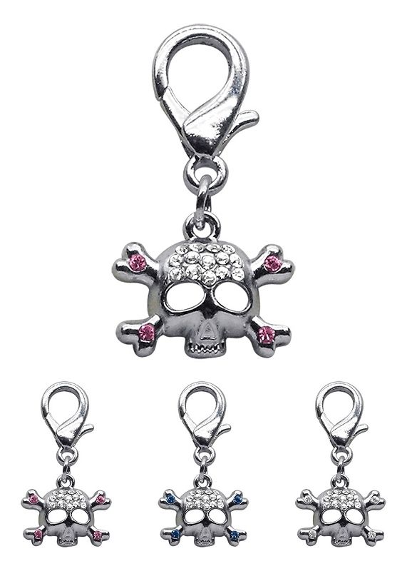 Skull with Crystals Lobster Clasp Charm or Zipper Pull  