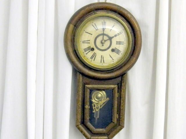   Regulator Clock Dark Oak Case 8 Day Good Working Condition NICE  