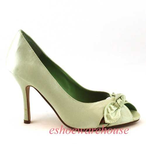 Cute Scarf Tie Criss Cross Peep Toe Pumps Green Satin  