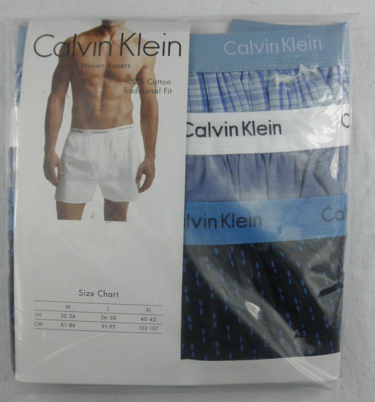 Mens Calvin Klein Woven Cotton Boxers Shorts 3 pk Blue  