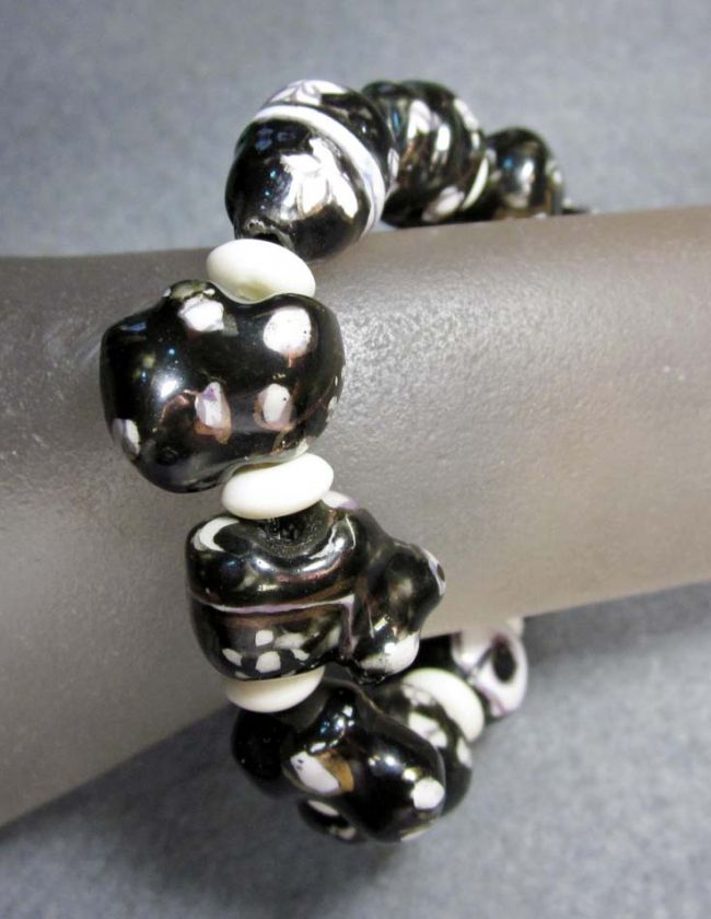 Black White Porcelain 12 Zodiac Animals Beads Bracelet  