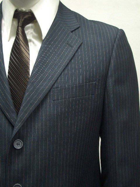 MENS SB STRIPED BLACK WOOL DRESS SUIT SIZE 42L NEW  