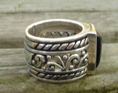 BIG BOLD SILPADA STERLING/ONYX OPENWORK BAND RING SIZE 8.75  