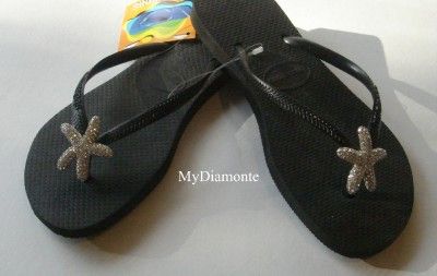 Black Slim Havaianas Thongs Featuring Swarovski Starfish ST5  