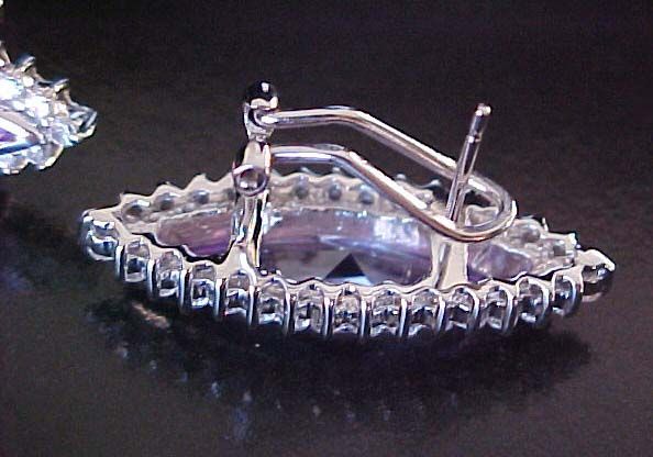 Vintage style MARQUISE Lavender cz Rhodium 925 Sterling Omega EARRINGS 