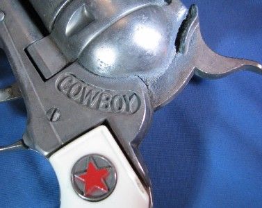 Hubley White Cattle Handle Cowboy Toy Cap Gun w/ Leather Holster 