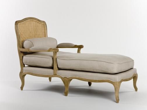 Chaise Lounge with Linen Upholstery and Natural Oak  