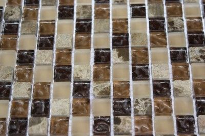 BARREL BROWN BLEND 1/2X1/2 1/4 MARBLE & GLASS TILE SHEET TILES SAMPLE 