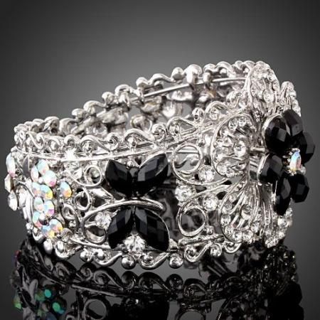 ARINNA Swarovski Crystal Flower Stretch Bangle Bracelet  