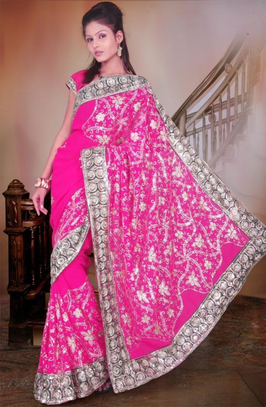 Magenta Sequin Embroidery Sari Saree Bellydance Tribal  