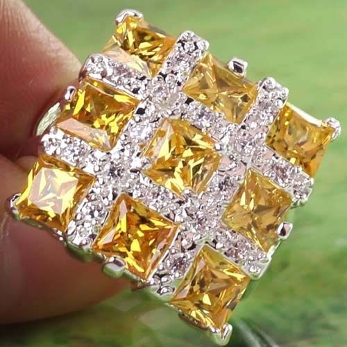 4a4 HH F/S Princess Cut Natural Citrine & White topaz Gemstones Silver 