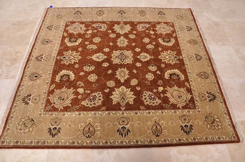 FOOT SQUARE AREA RUG HAND KNOTTED RUST BROWN JAIPUR  