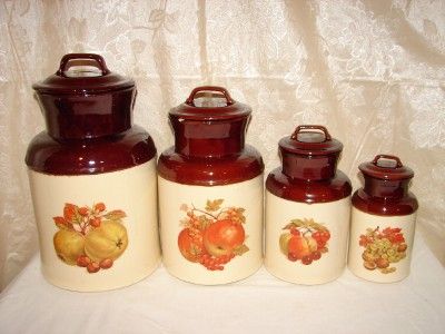 VINTAGE NICE McCOY FOUR PIECE CERAMIC CANISTER SET FRUIT PRINT  