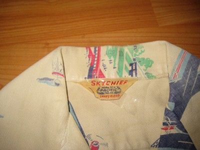 VINTAGE 1940S TWA AIRPLANE AVIATION PRINT SHIRT   NR  