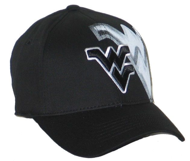 pre curved visor with black underside and the west virginia logo 