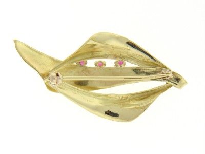 VINTAGE 14K YELLOW GOLD YG RUBY FLORENTINE BROOCH PIN  