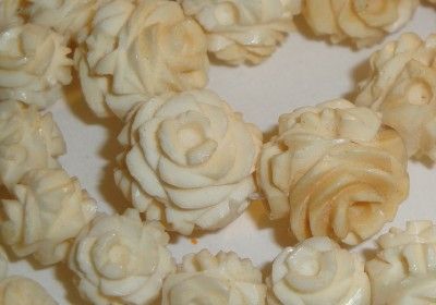   IVORY OX BONE CARVED FLOWER BEAD NECKLACE LONG LENGTH ORIENTAL  
