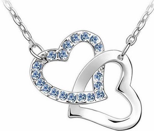 Woman Crystal Romance Heart Love Platinum Plated Valentine Pendant 