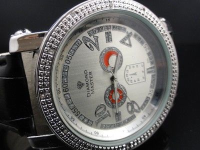 MENS NEW DIAMOND MASTER 2 ROW BEZEL+ .12CTW GENUINE DIAMOND WHITE 