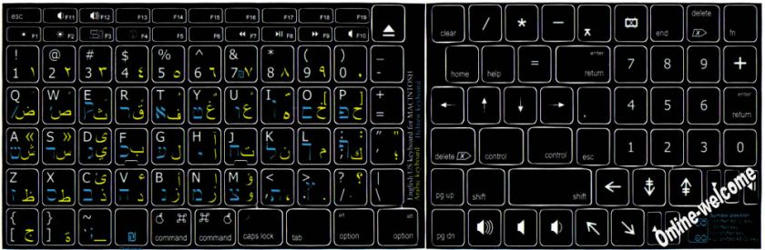 MAC ARABIC HEBREW ENGLISH KEYBOARD STICKER NON TRAN.BLA  