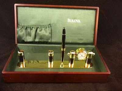 BULOVA Desk CLOCK / PEN & CARD HOLDER BUDWEISER Beer Advertising w 