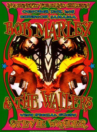 Bob Marley & Steve Wonder Jamaica Concert Poster 1975  