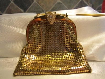 VTG Whiting and Davis mesh evening bag w/mirror 4x4 jewled clasp 