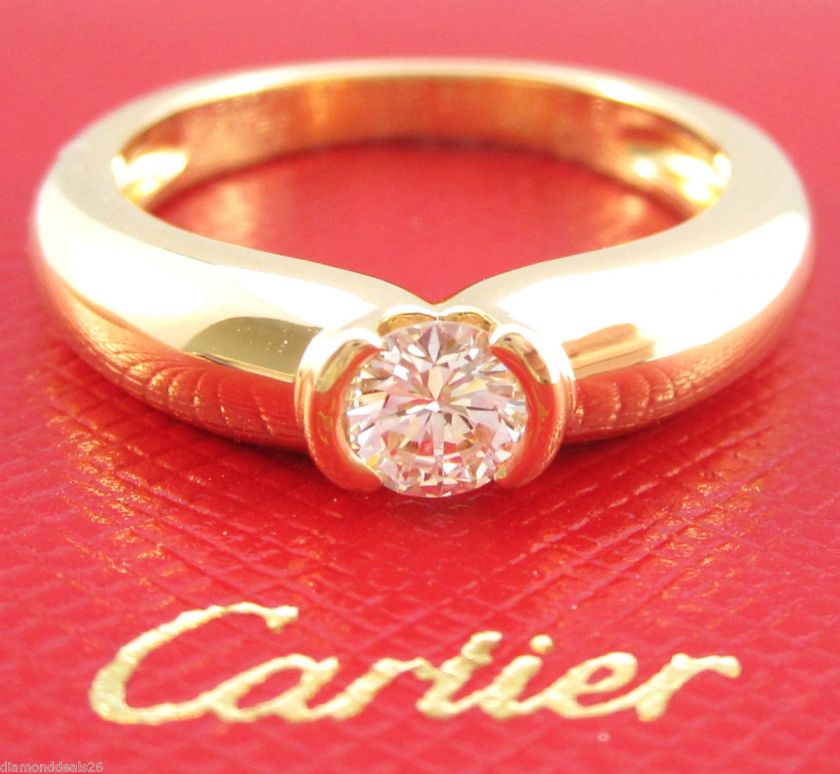 Fine Cartier Round Diamond Engagement Ring Solitaire 18K Yellow Gold 