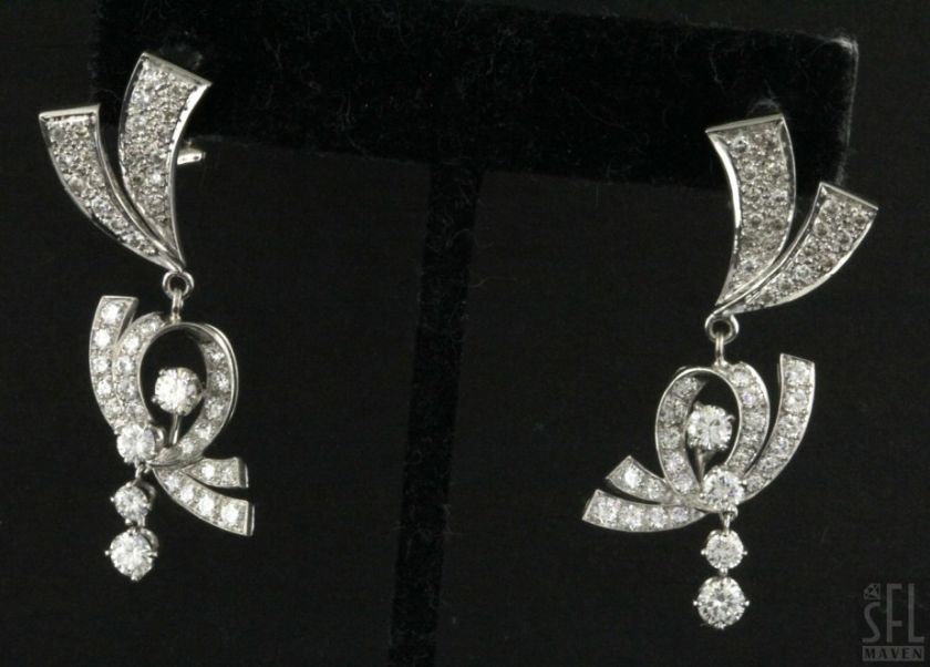 VINTAGE 14K WHITE GOLD EXQUISITE 3.50CT VS1/G DIAMOND RIBBON DANGLE 