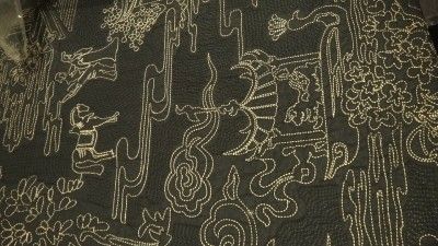 NATORI CHINA TEMPLE 100% COTTON BLACK KING QUILT NEW  