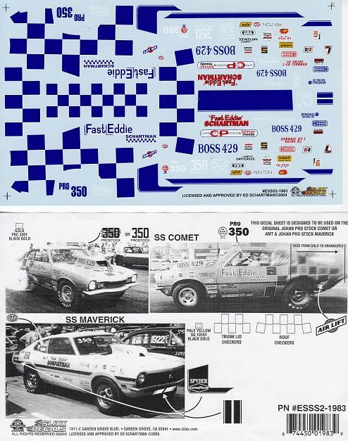 Fast Eddie Schartman Boss 429 Maverick NHRA Drag Decals  