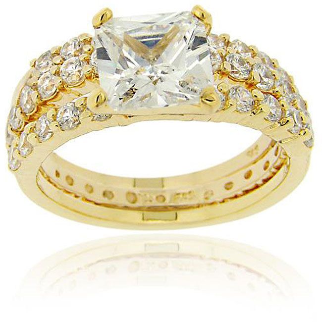 18k Gold over Sterling Silver Diamond Bridal Ring Set  