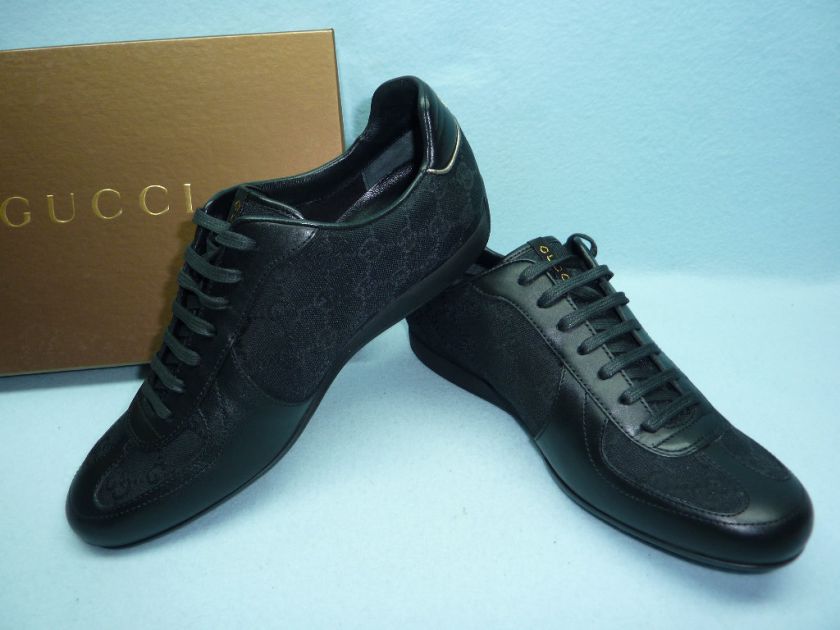 NIB GUCCI NEW PRAGA GG LACE UP BLACK SNEAKERS SHOES SIZE G38.5  