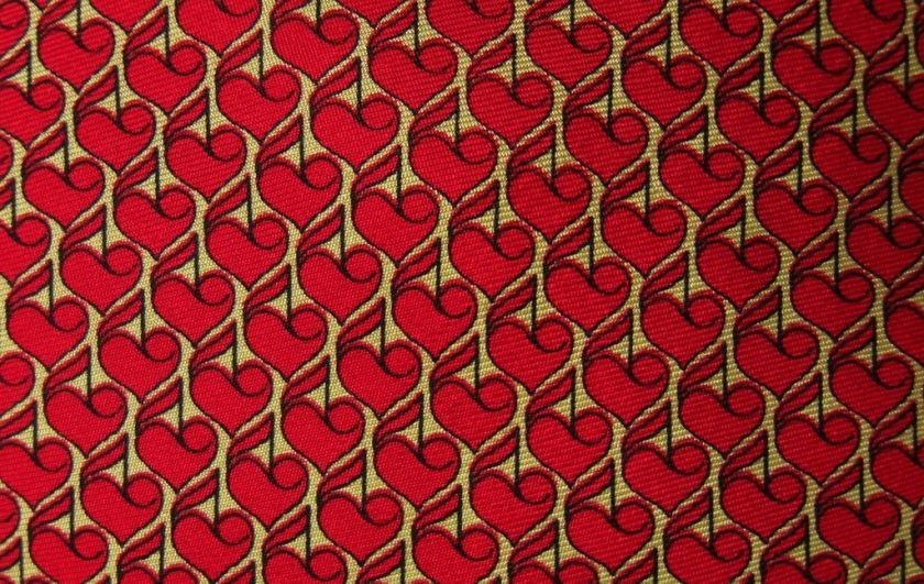 Vintage Christian DIOR Red HEARTS on a string Tie RARE  