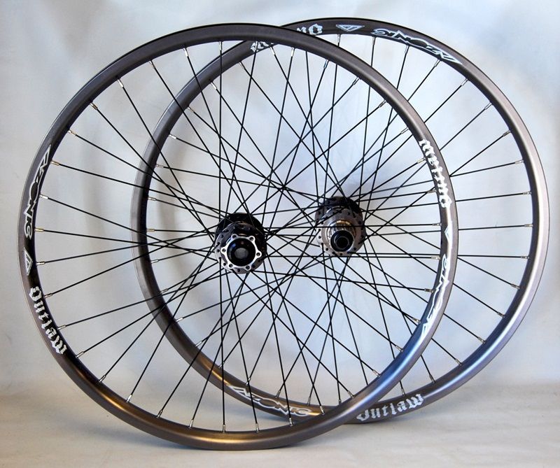 Azonic Outlaw DH Wheelset, 12x150mm Rear, 20mm Front, Color Ano Grey 