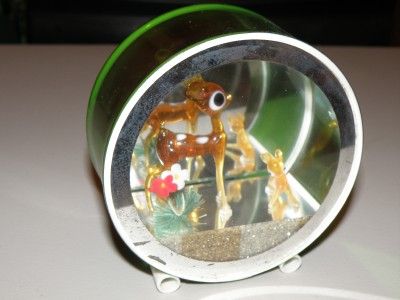 Vintage glass and plastic diorama w/ deer, bunny Asian  