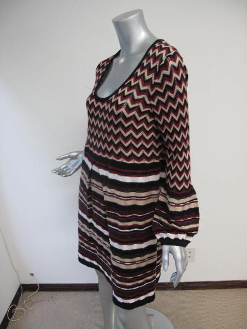 Missoni Maroon/Brown/Ivory Zig Zag Striped Long Sleeve Scoop Neck 