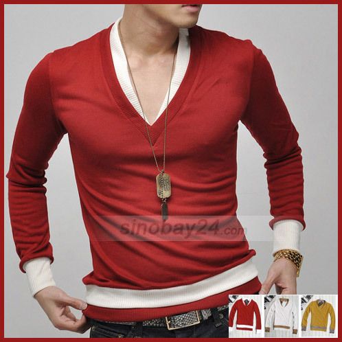 C51010 Mens Causal Double Deck Collar Knitwear Sweater  